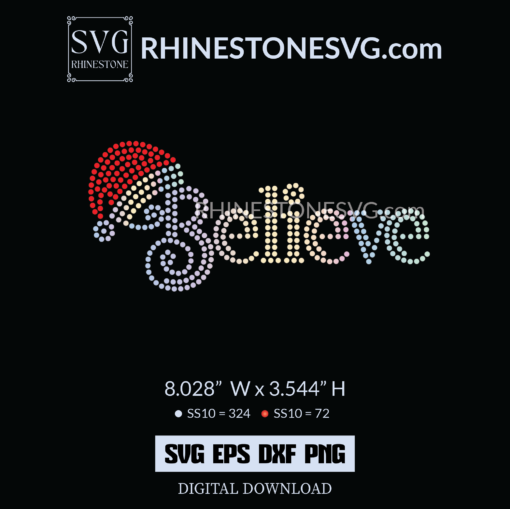 Believe Christmas SVG Rhinestone Template for Cricut