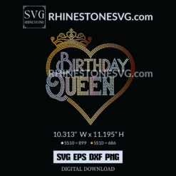 Birthday Queen Crown Heart Rhinestone Template SVG design. Cricut Cut File SVG design
