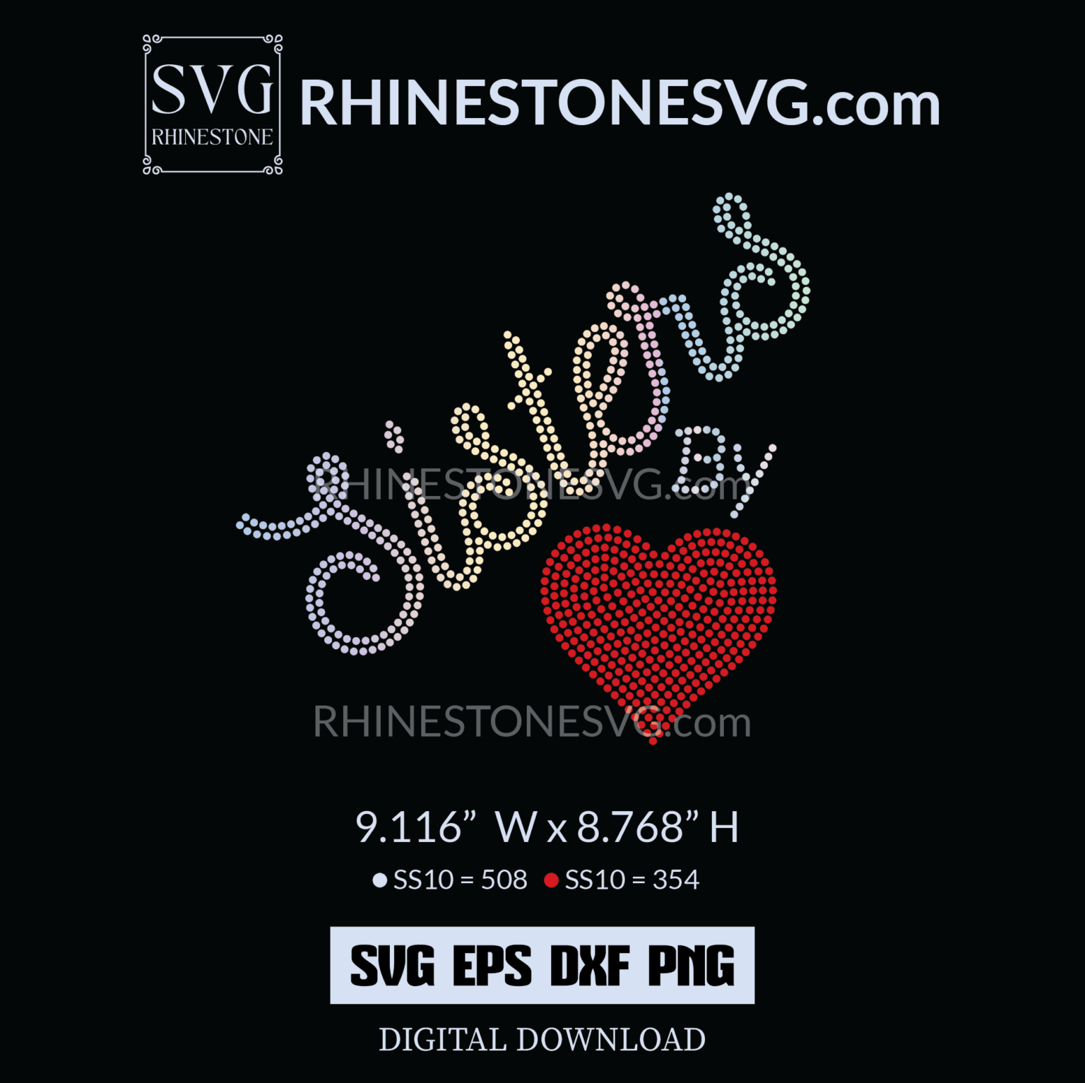 Sisters by Heart Rhinestone Template – Rhinestone SVG