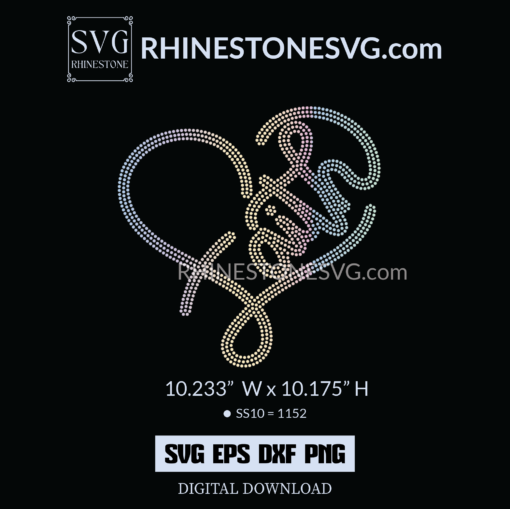 Faith Heart SVG Rhinestone Design for Cricut, Silhouette SVG