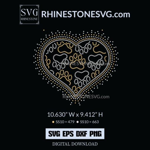 Heart Paw Print Shirt Design | Rhinestone Templates SVG