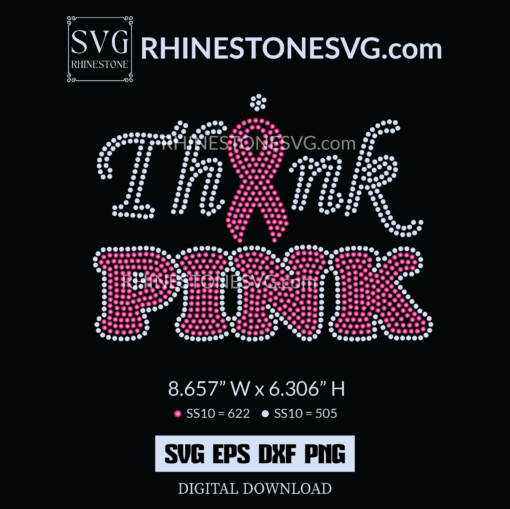 Think Pink Rhinestone SVG File | Cancer Bling Shirt Design