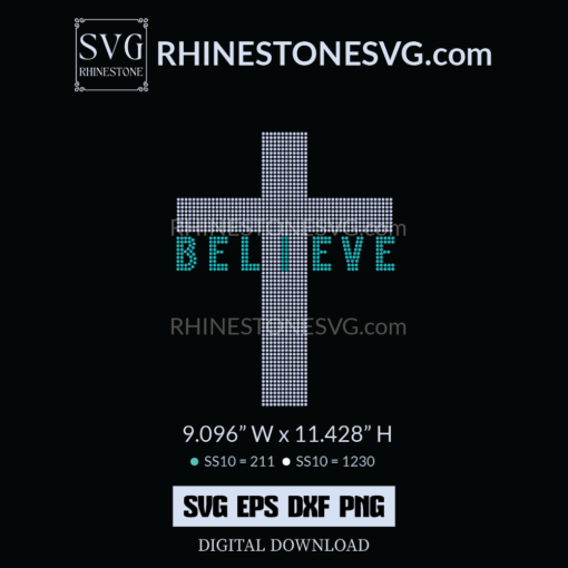 Believe Christian Cross Rhinestone SVG File Download