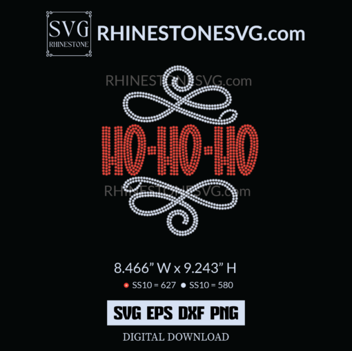 HO HO HO Christmas Rhinestone Template for Shirt, Christmas Bling Shirt Design