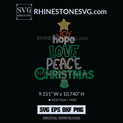 Joy Christmas Tree SVG Rhinestone Template, Christmas Rhinestone transfer